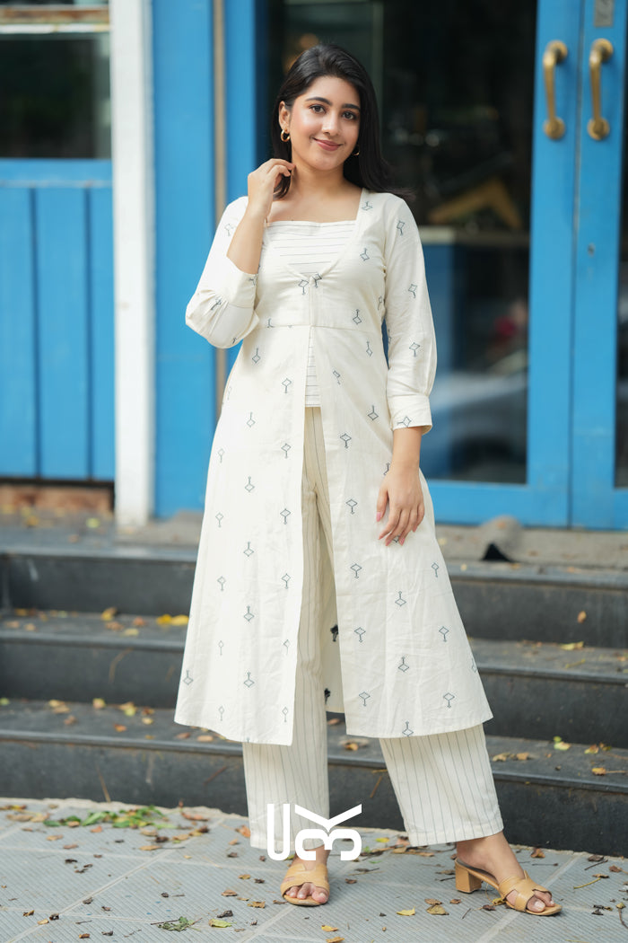 Diaa Handloom Co-ord Set in White