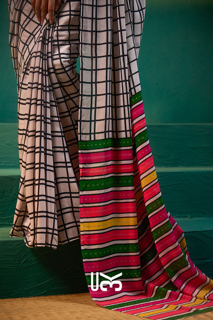 Dimple Saree in White & Black