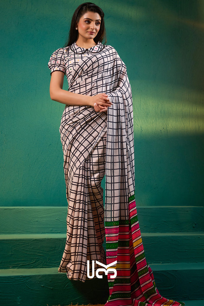 Dimple Saree in White & Black