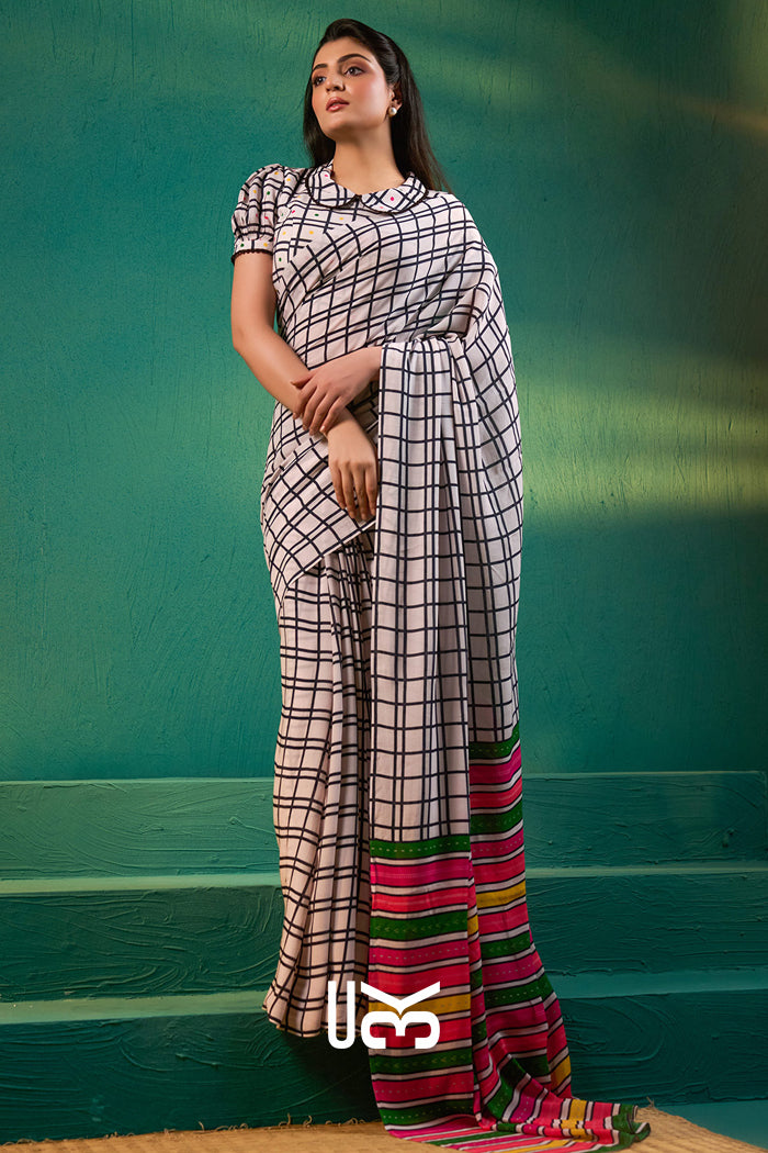Dimple Saree in White & Black