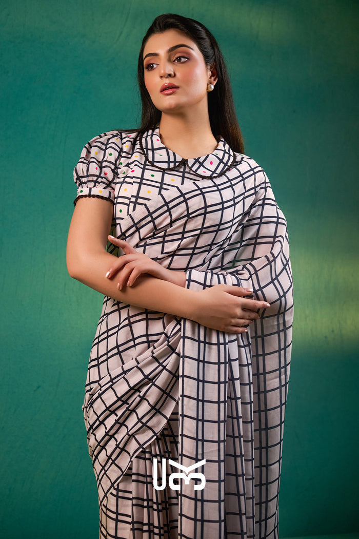 Dimple Saree in White & Black
