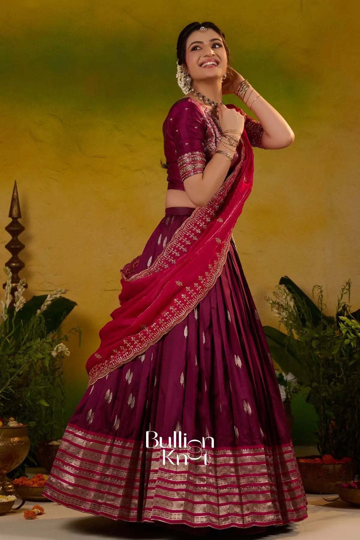 Dityanika Soft Silk Lehenga Set In Wine Pink