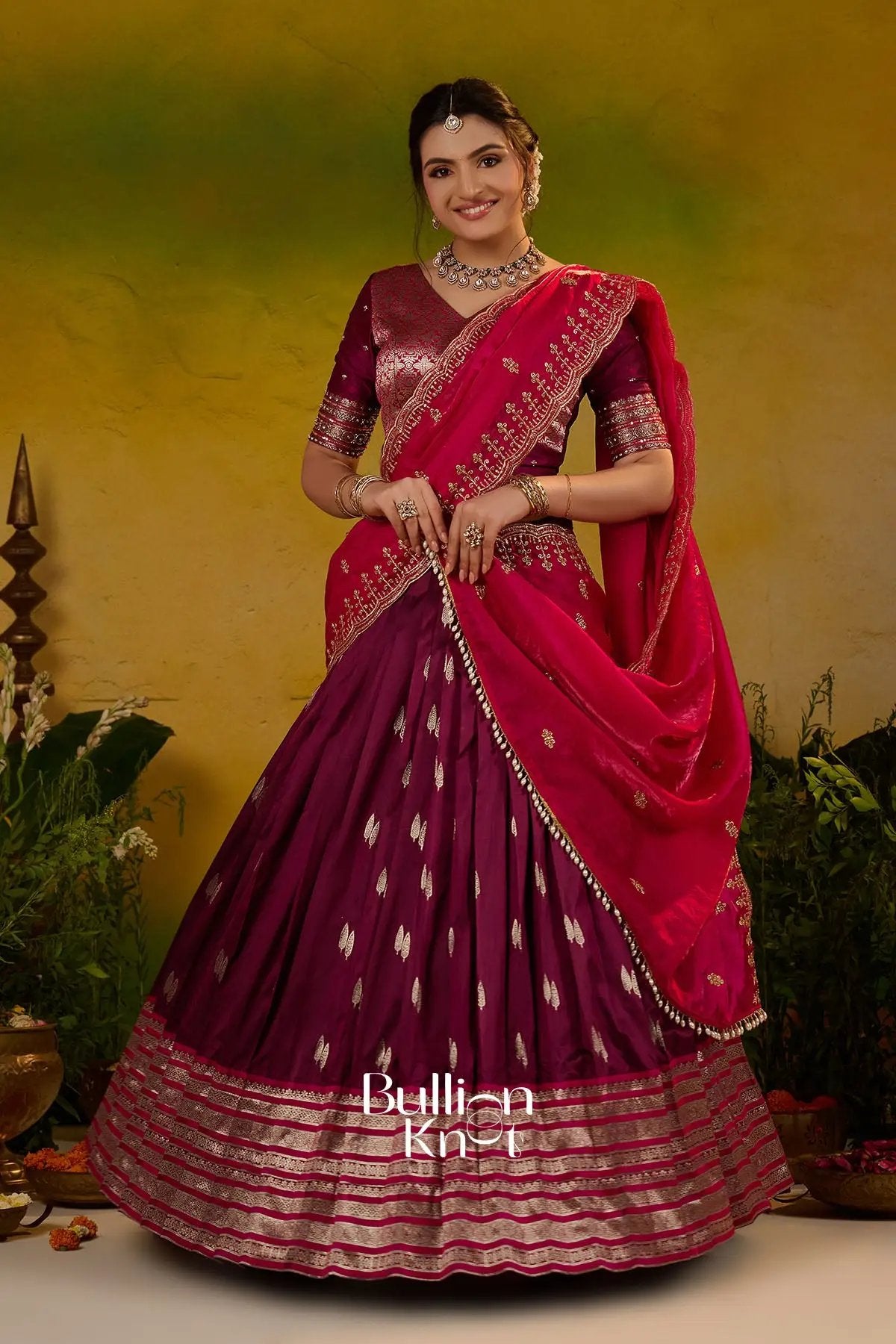 Dityanika Soft Silk Lehenga Set In Wine Pink