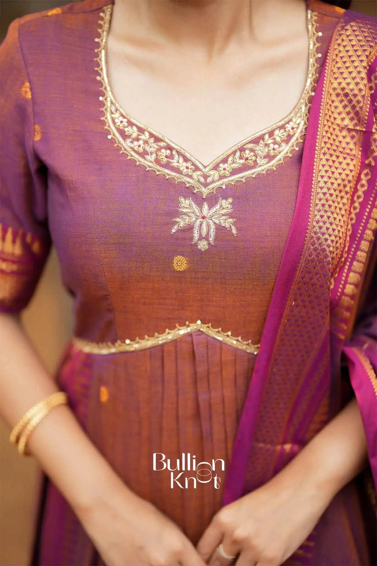 Elakshi | Handloom Brown A line Suit Set