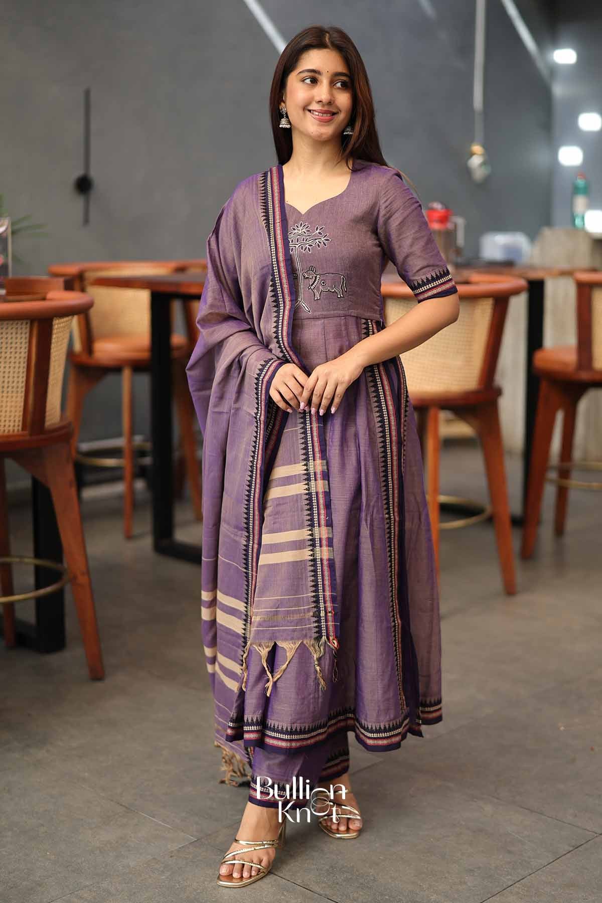 Gaurani |Greyish Purple A-Line Suit Set