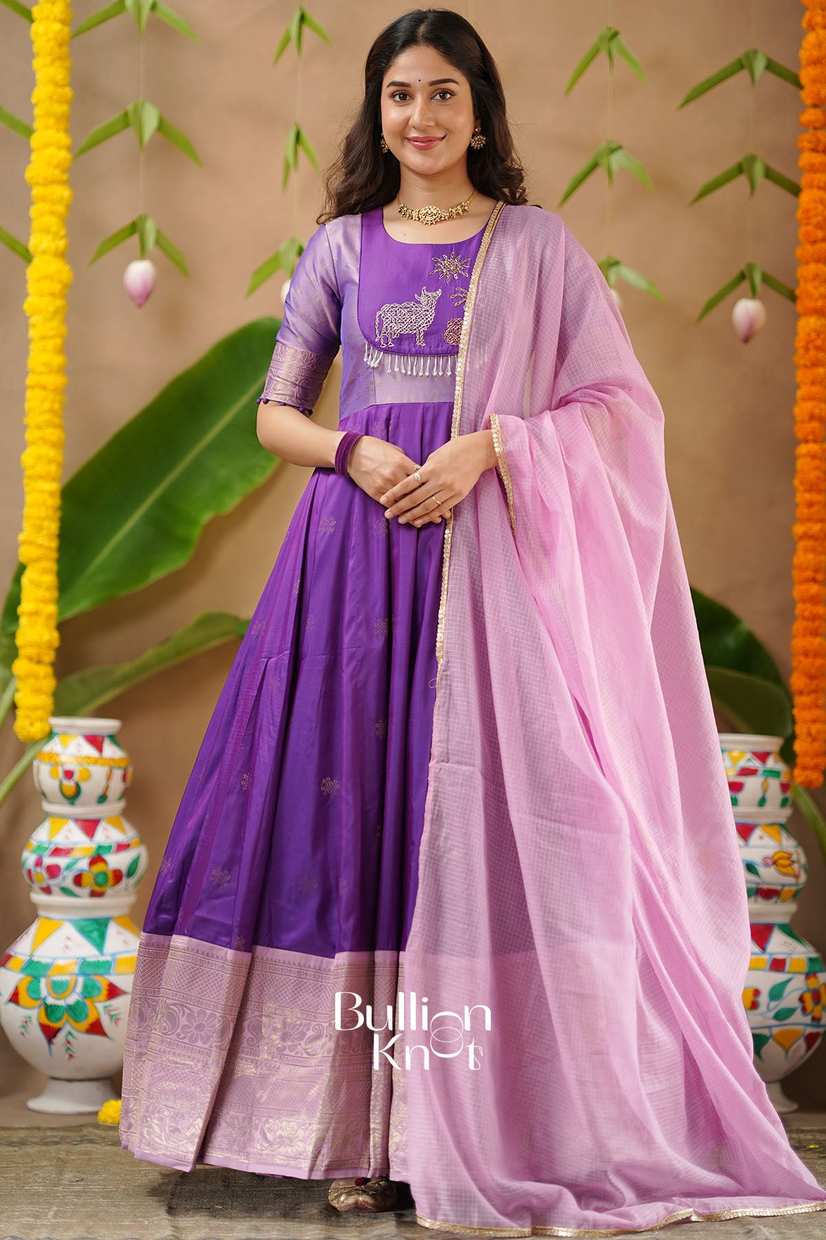 Gopika Soft Silk Purple Handwork Anarkali Gown Dress
