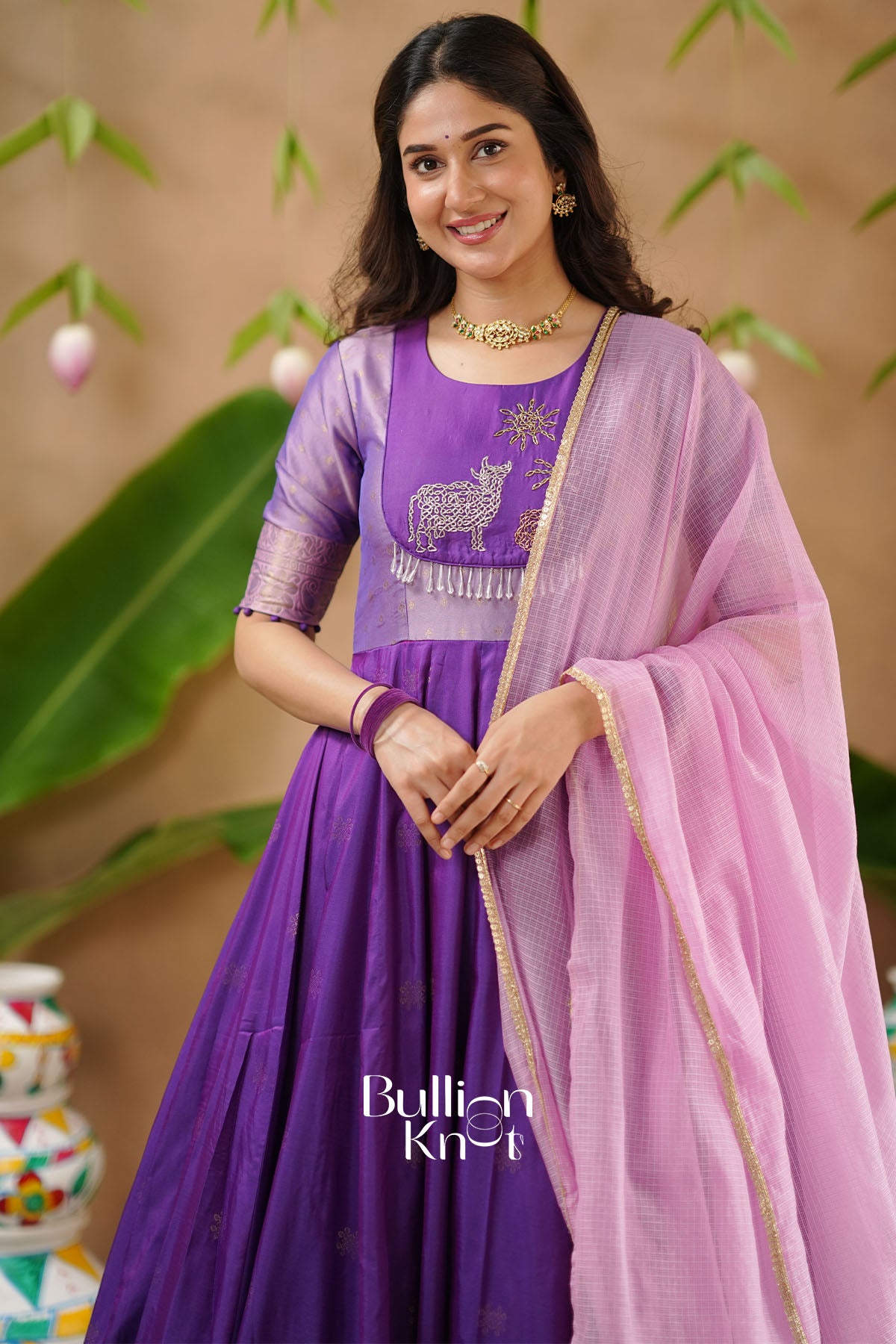 Gopika Soft Silk Purple Handwork Anarkali Gown Dress