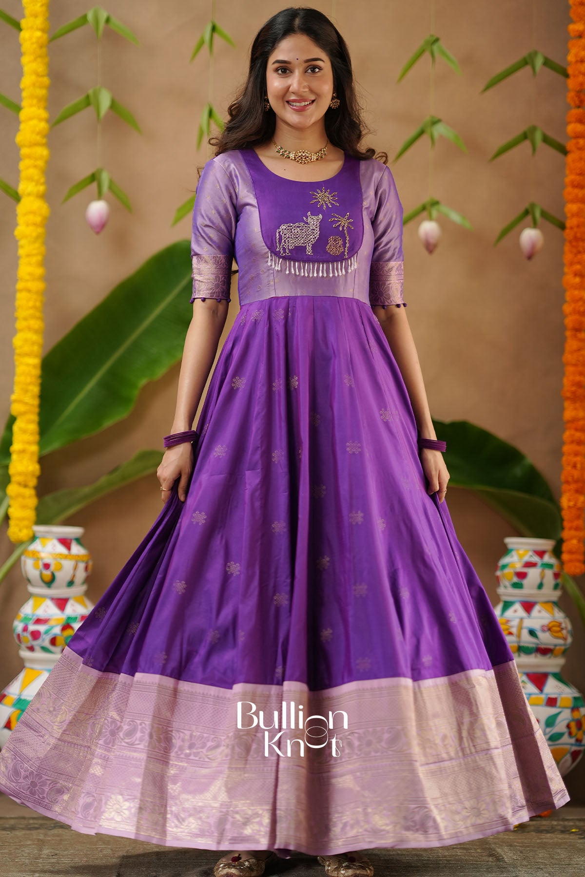 Gopika Soft Silk Purple Handwork Anarkali Gown Dress