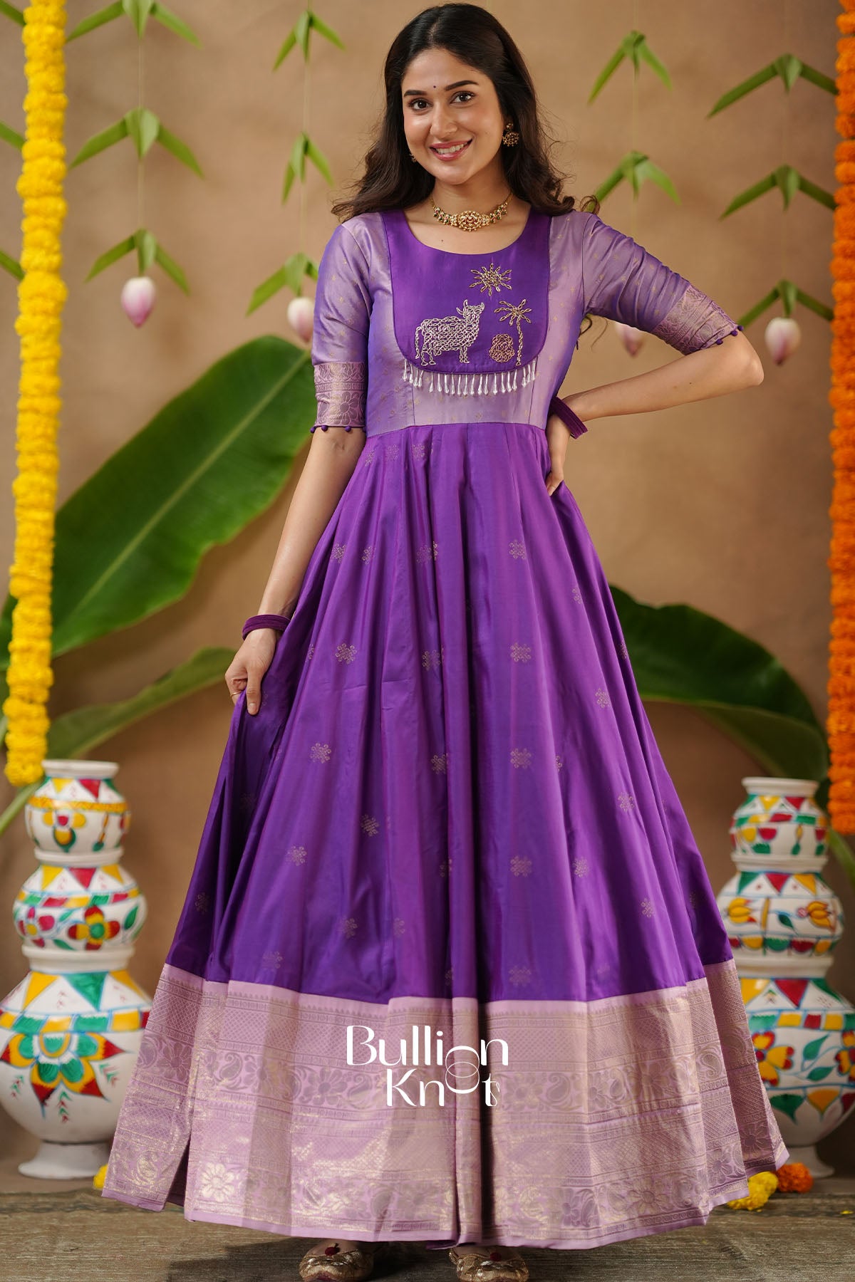 Gopika Soft Silk Purple Handwork Anarkali Gown Dress