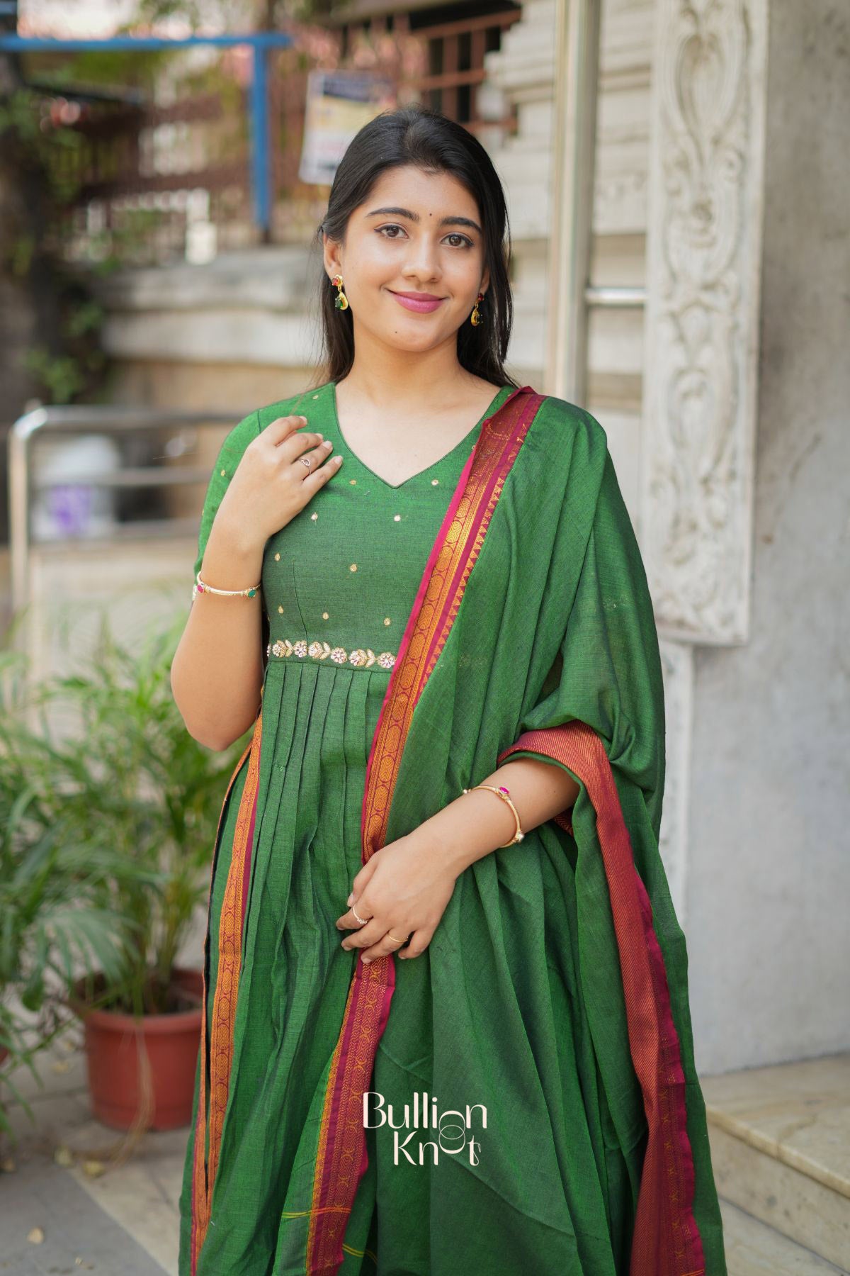 Gunjan Handloom Kurta Set (Dress) in Green