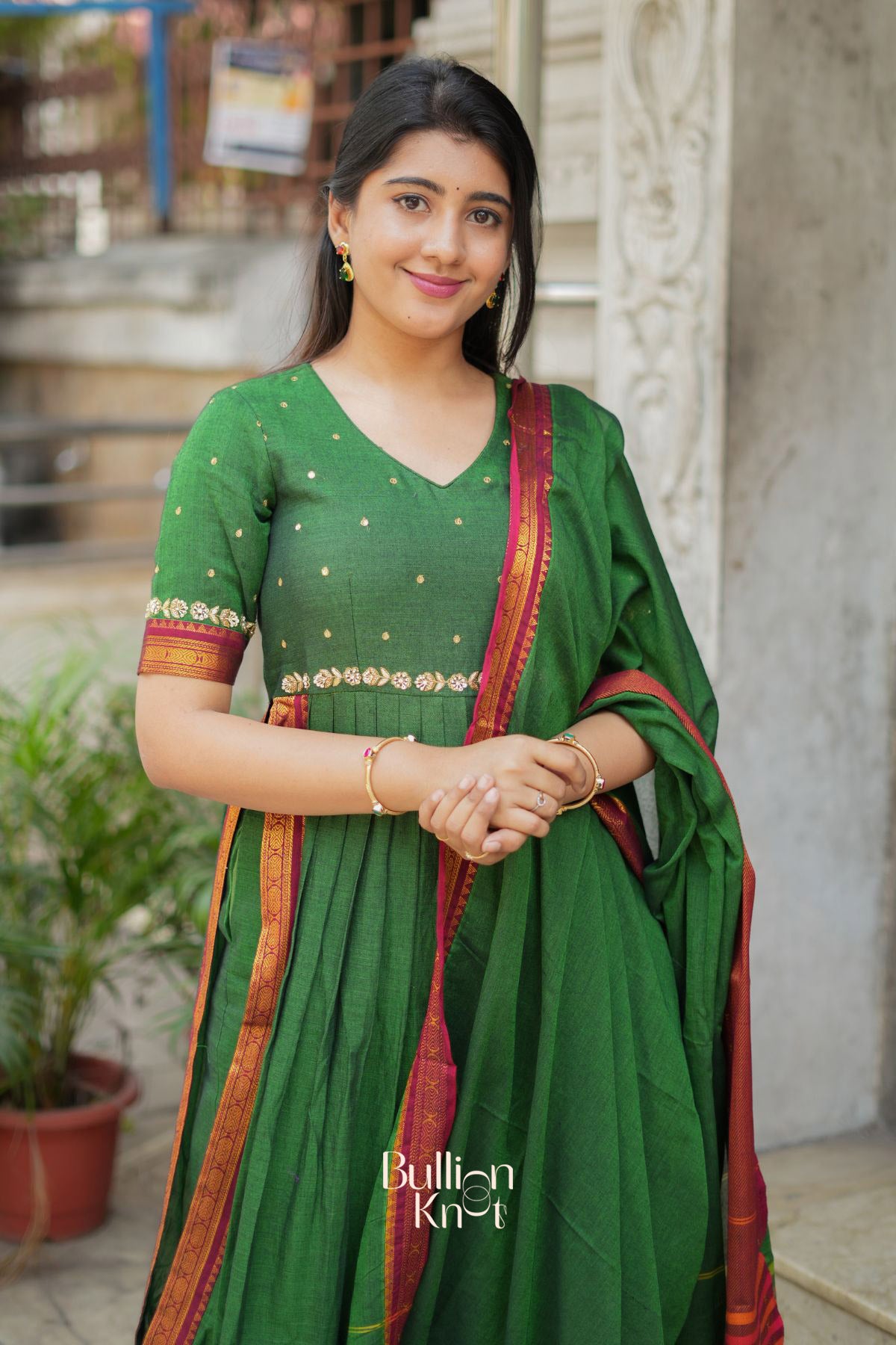 Gunjan Handloom Kurta Set (Dress) in Green