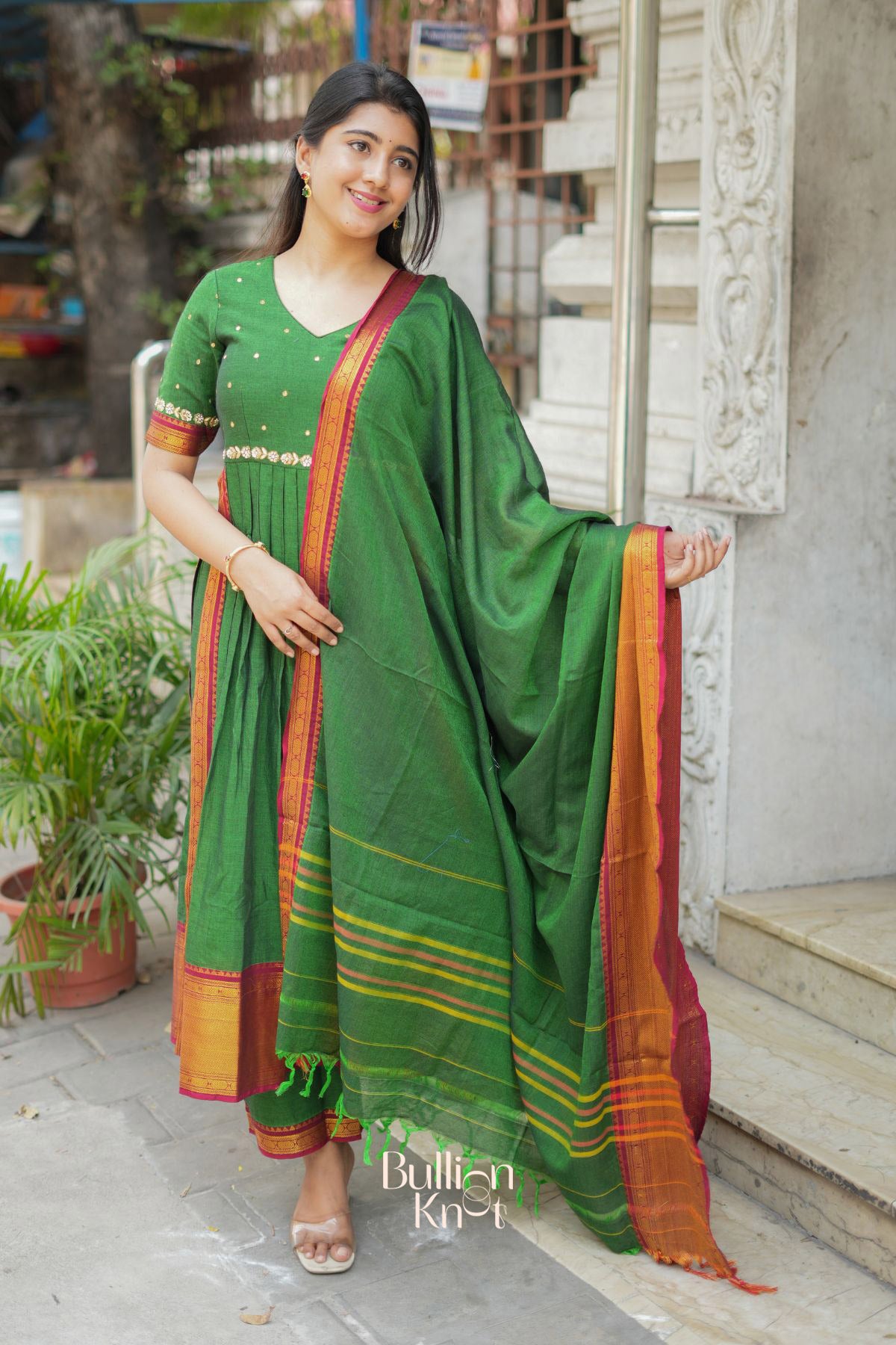 Gunjan Handloom Kurta Set (Dress) in Green