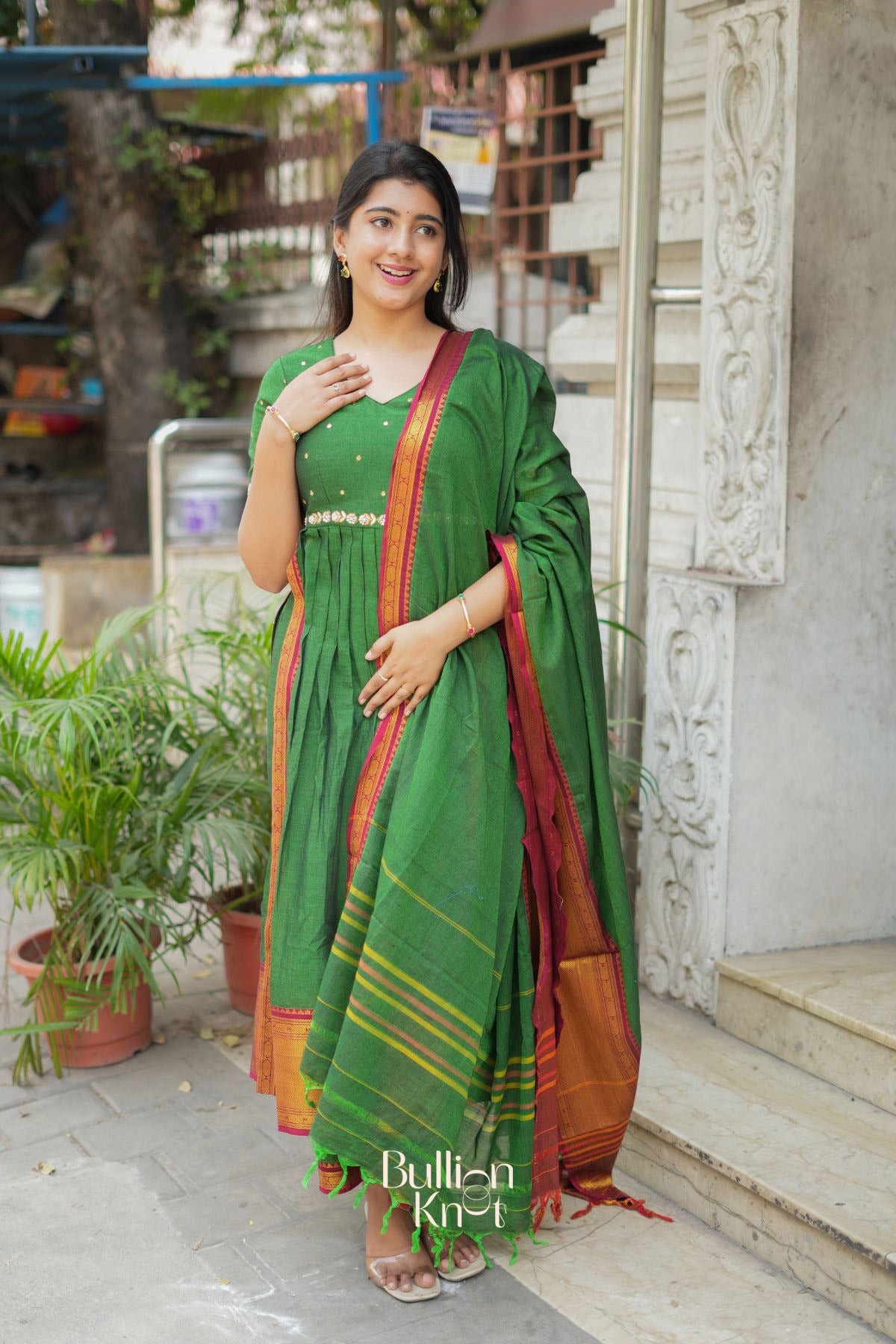 Gunjan Handloom Kurta Set (Dress) in Green