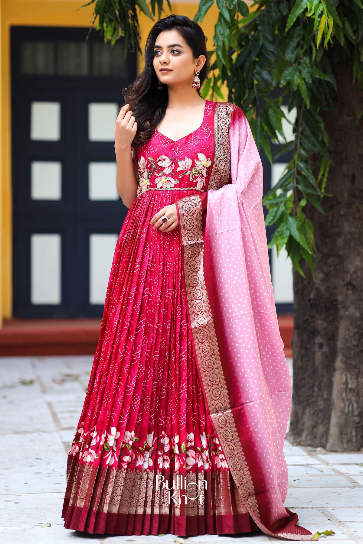 Imperial Bandhej Anarkali (Dress) in Pink