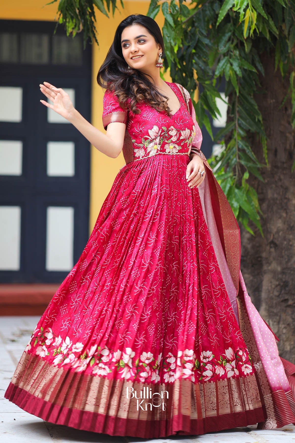 Imperial Bandhej Anarkali (Dress) in Pink