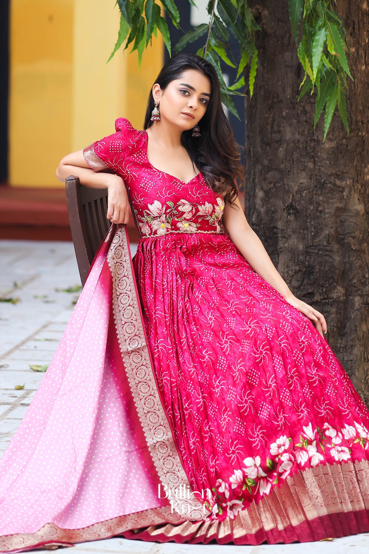 Imperial Bandhej Anarkali (Dress) in Pink