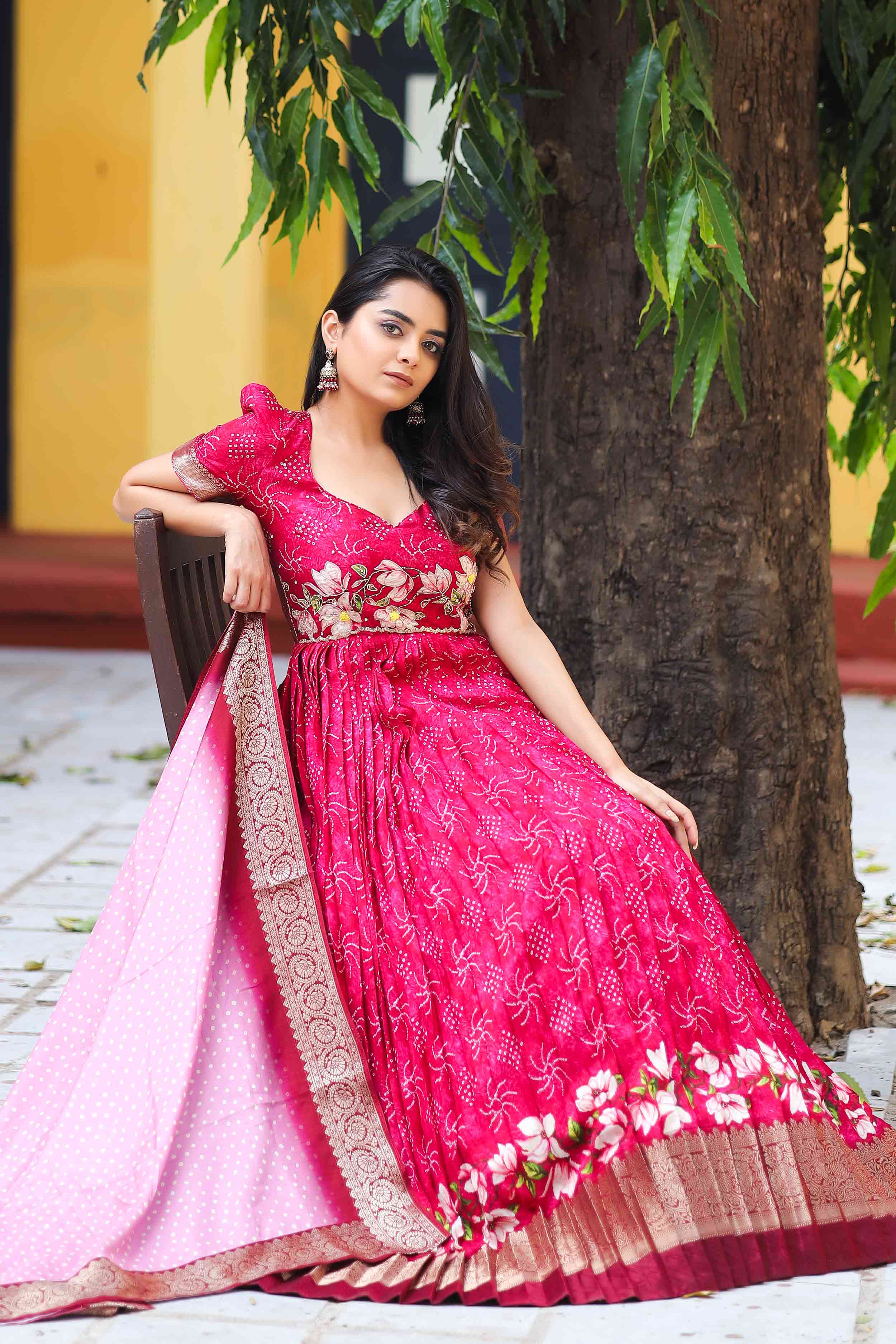 a woman in pink Anarkali Suit