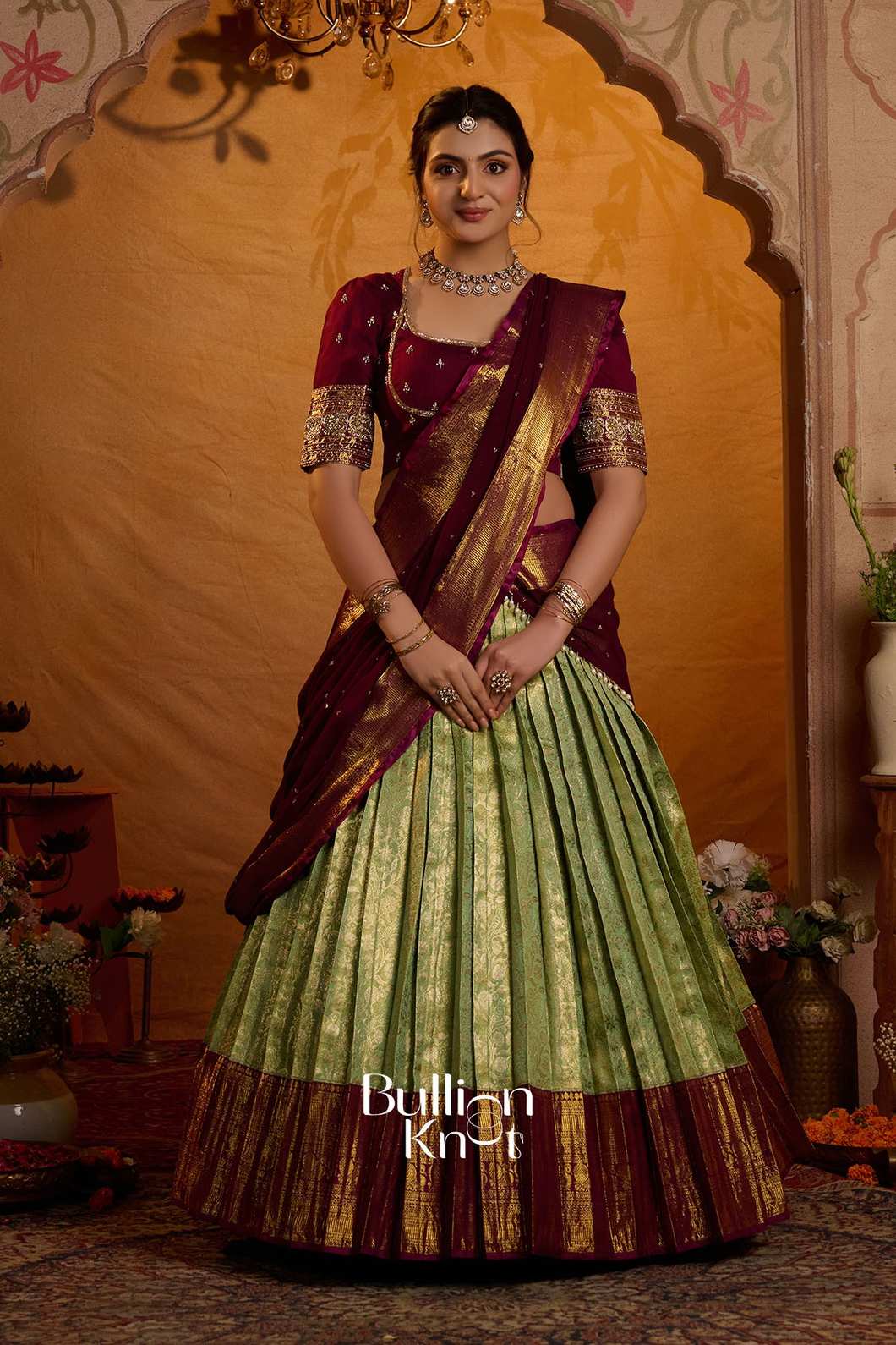 Indira Vastra | Soft Silk Lehenga Set in Lime Green for Stylish Occasions
