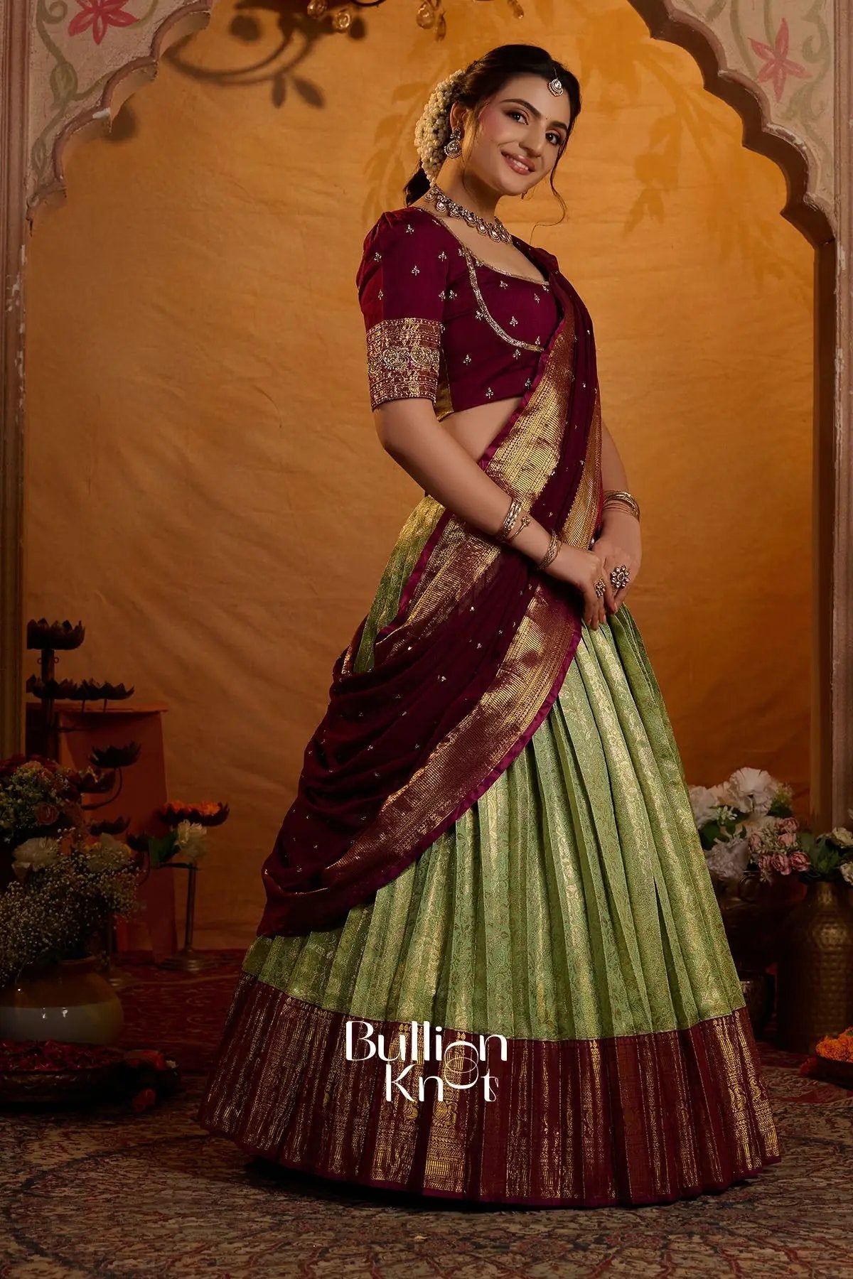 Indira Vastra Soft Silk Lehenga Set In Lime Green