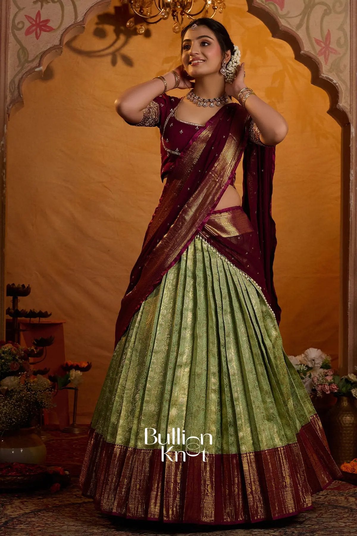 Indira Vastra Soft Silk Lehenga Set In Lime Green