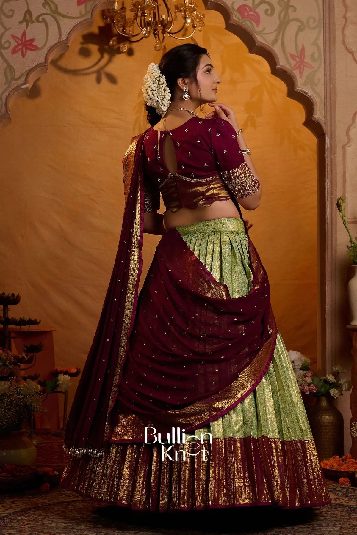 Indira Vastra Soft Silk Lehenga Set In Lime Green