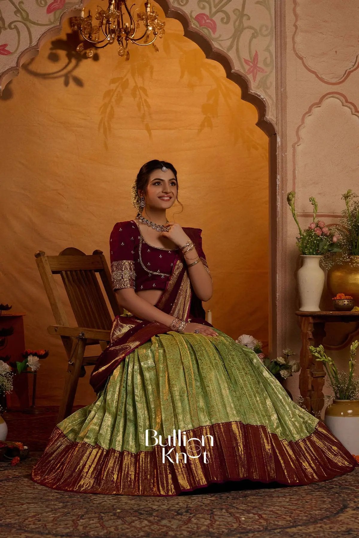 Indira Vastra Soft Silk Lehenga Set In Lime Green