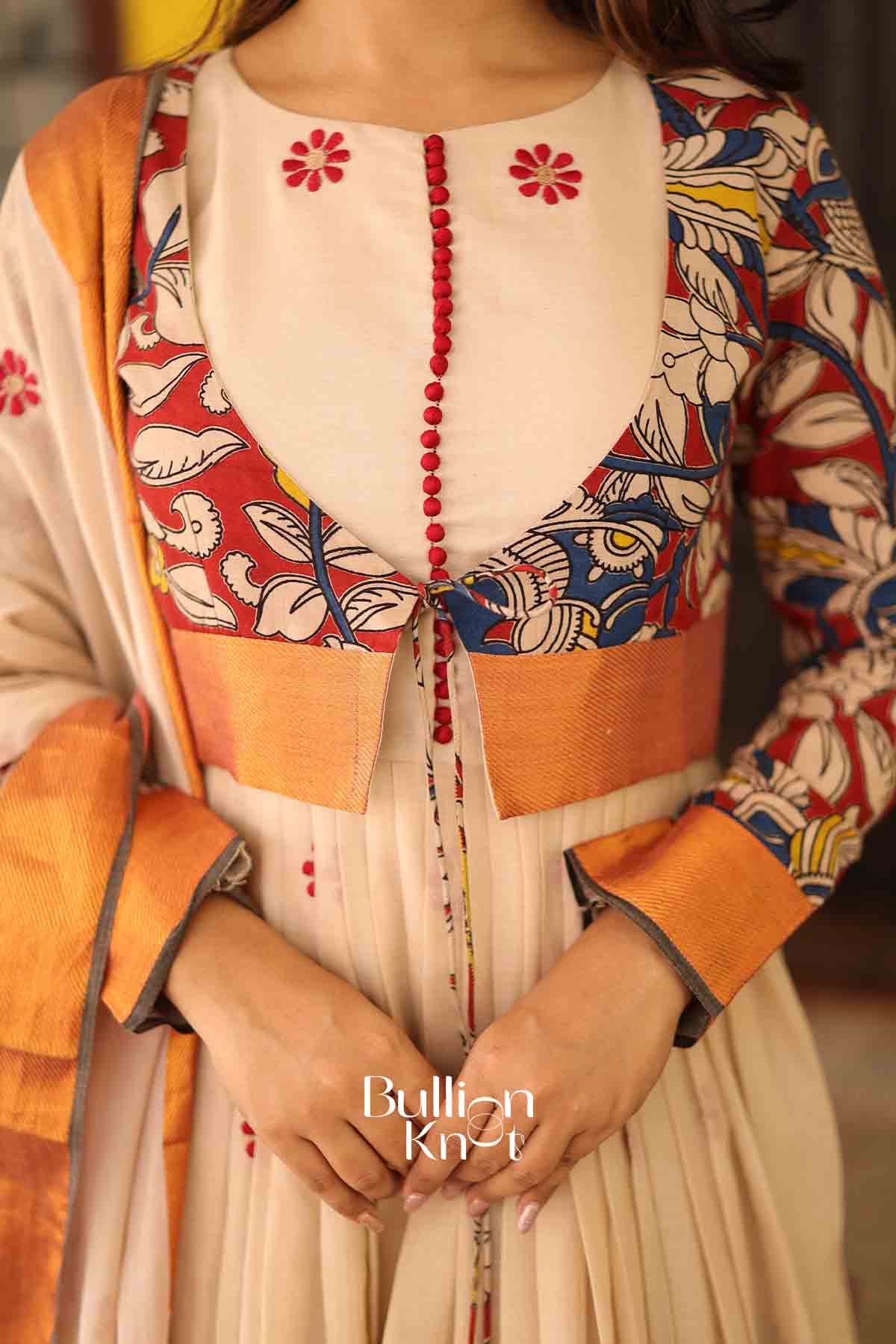 Ivory Kalamkari Grace |Cotton Jacket Style Flared Anarkali Set