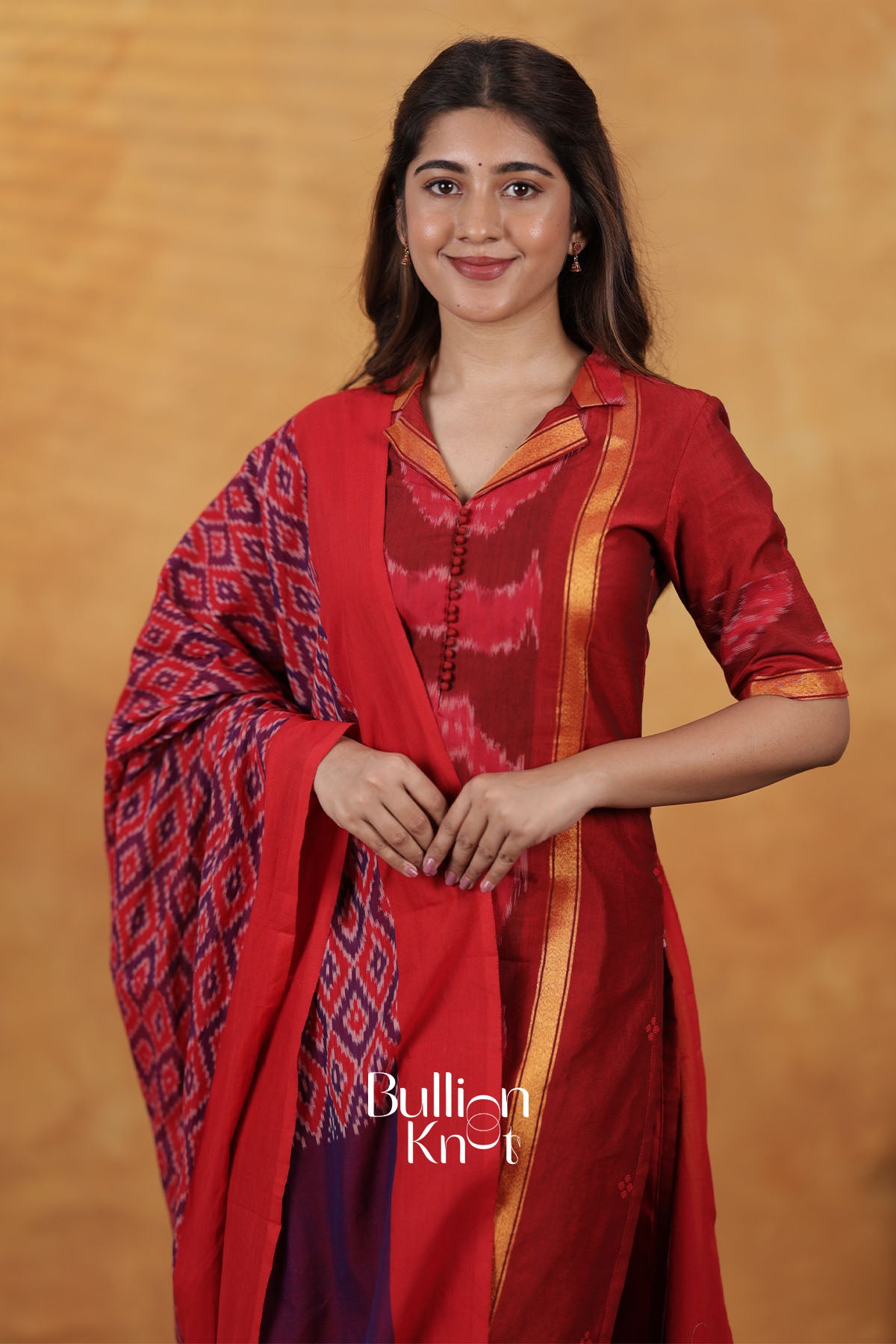 Trinetri Red Handloom Suit Set