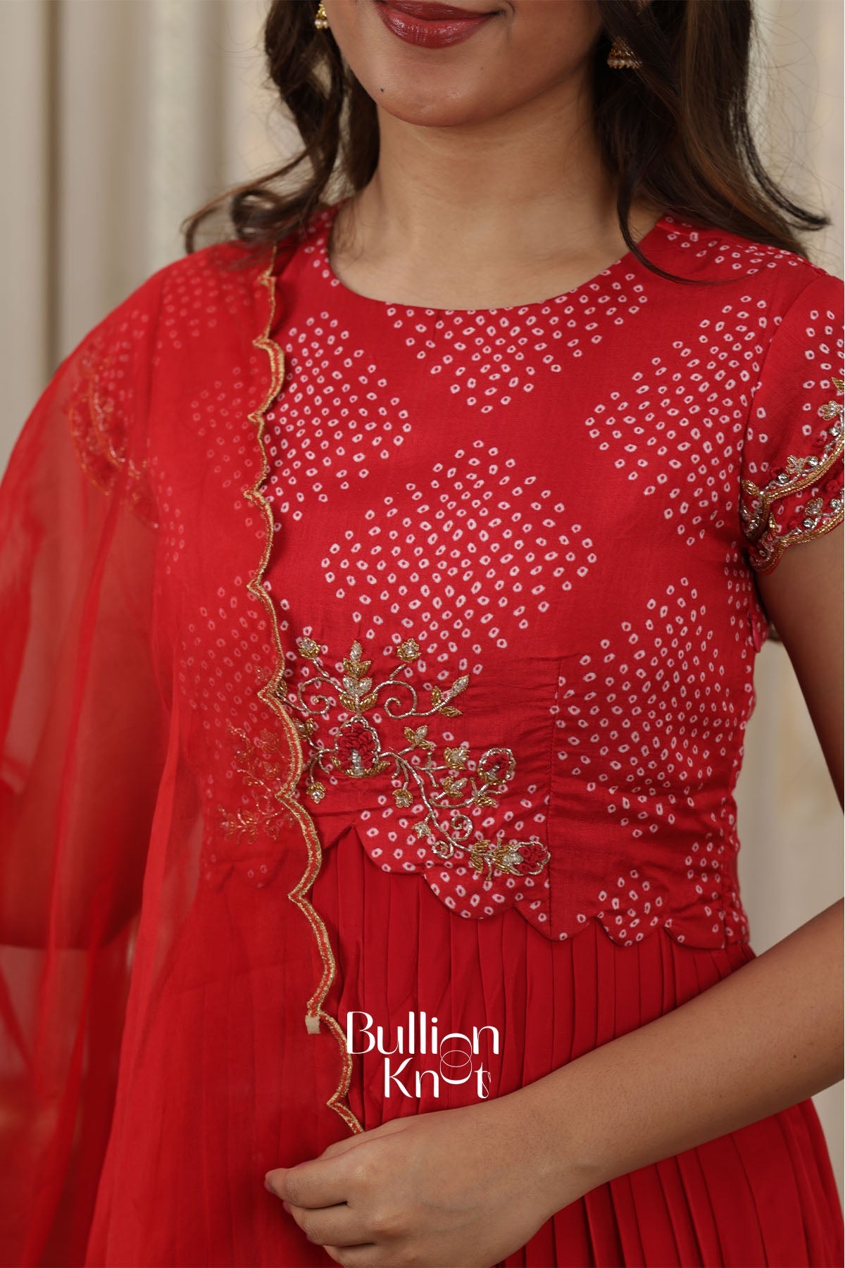 Pallavi Bandhani Crepe Red Anarkali Dress