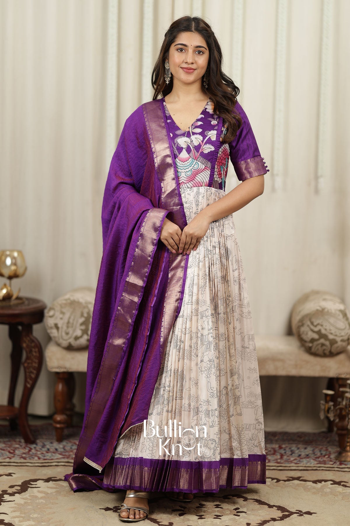 Ratnamala Purple White Pattu Gown