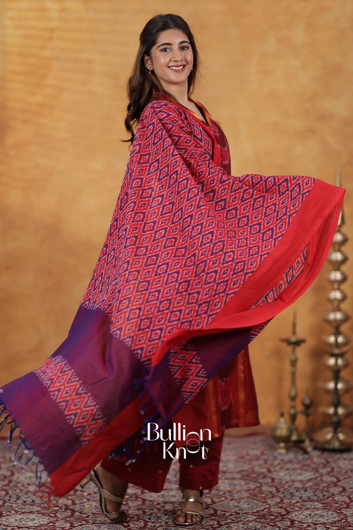 Trinetri Red Handloom Suit Set