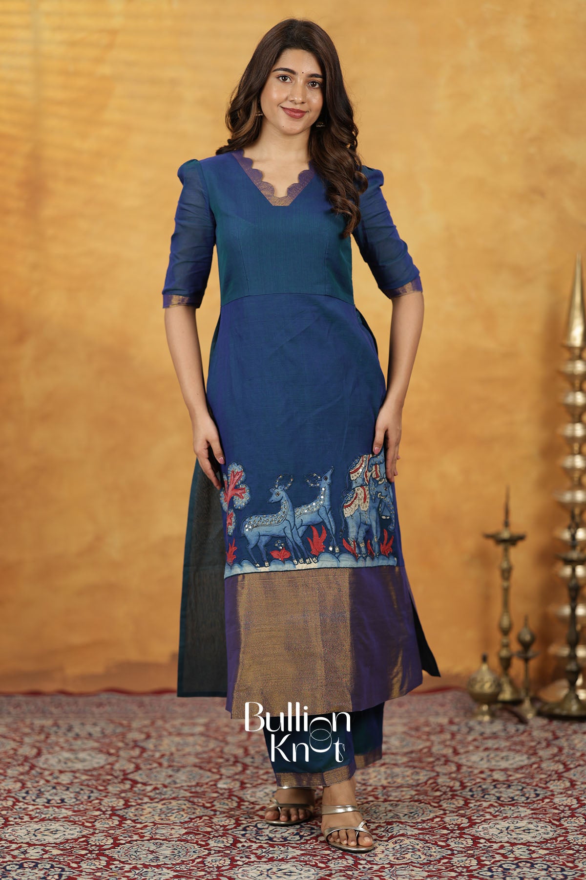 Bhavini Handloom kalamkari Blue Kurta Set