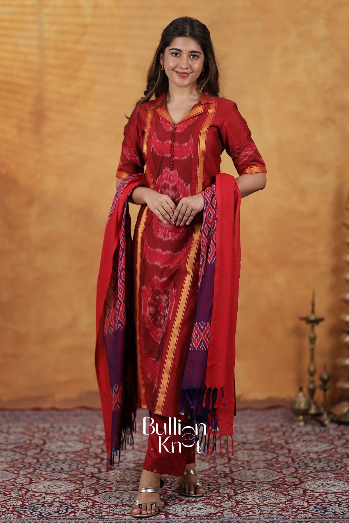 Trinetri Red Handloom Suit Set
