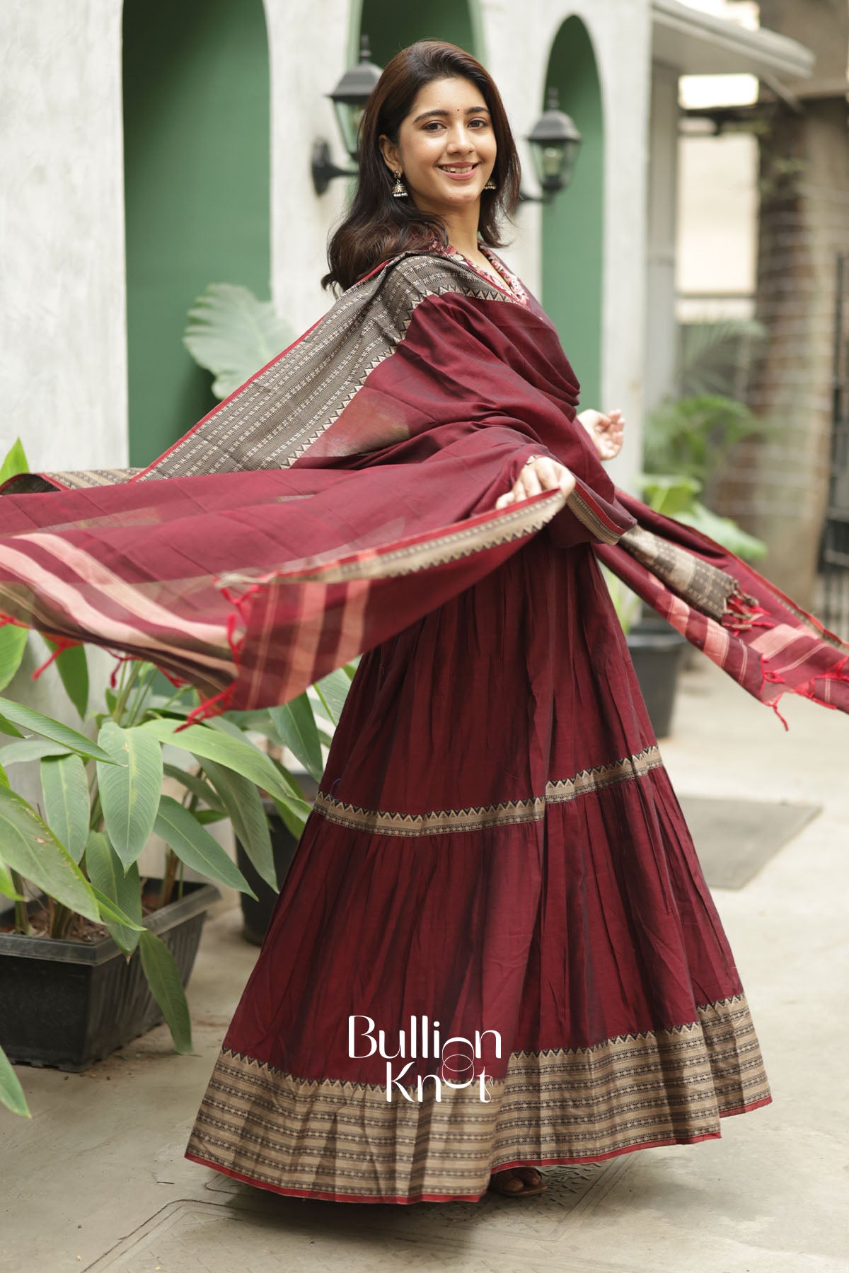 Muse Wine Handloom Anarkali Set