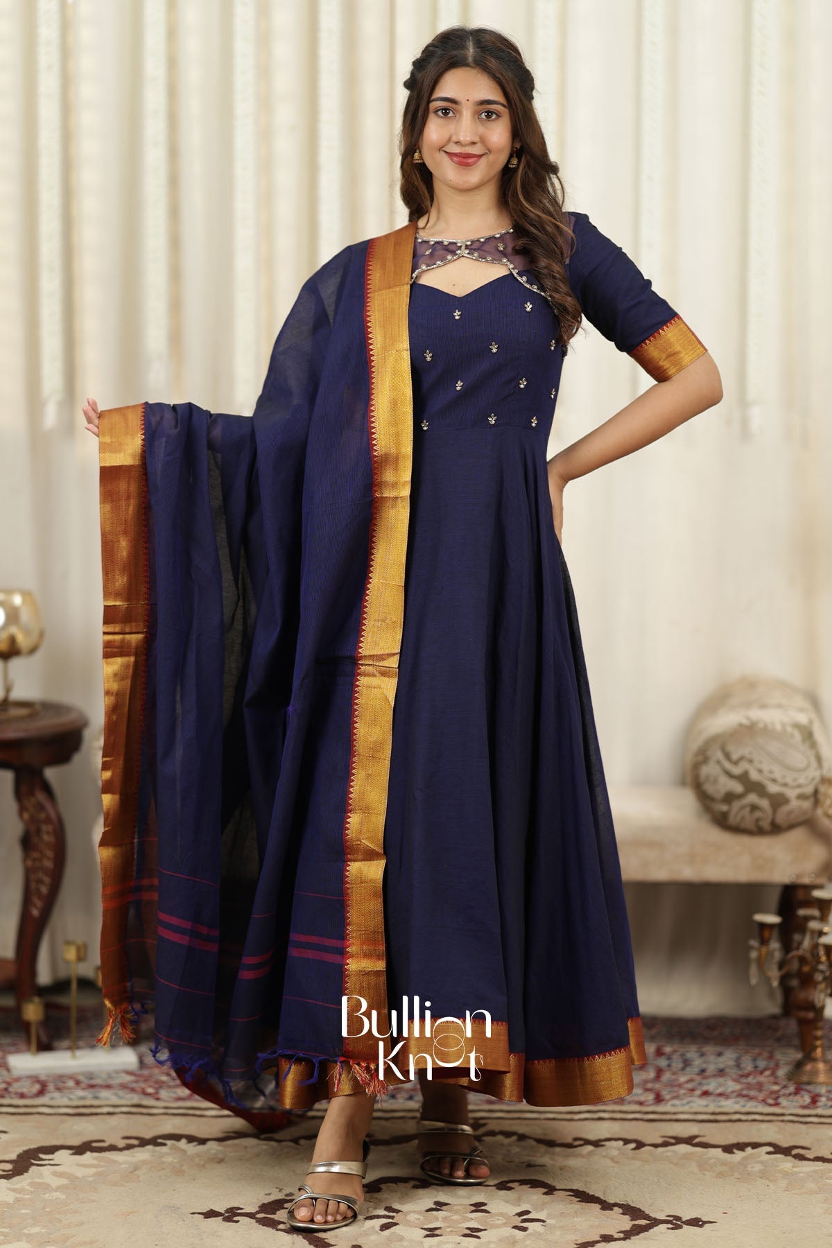 Neelnidhi Navy Handloom Anarkali Dress