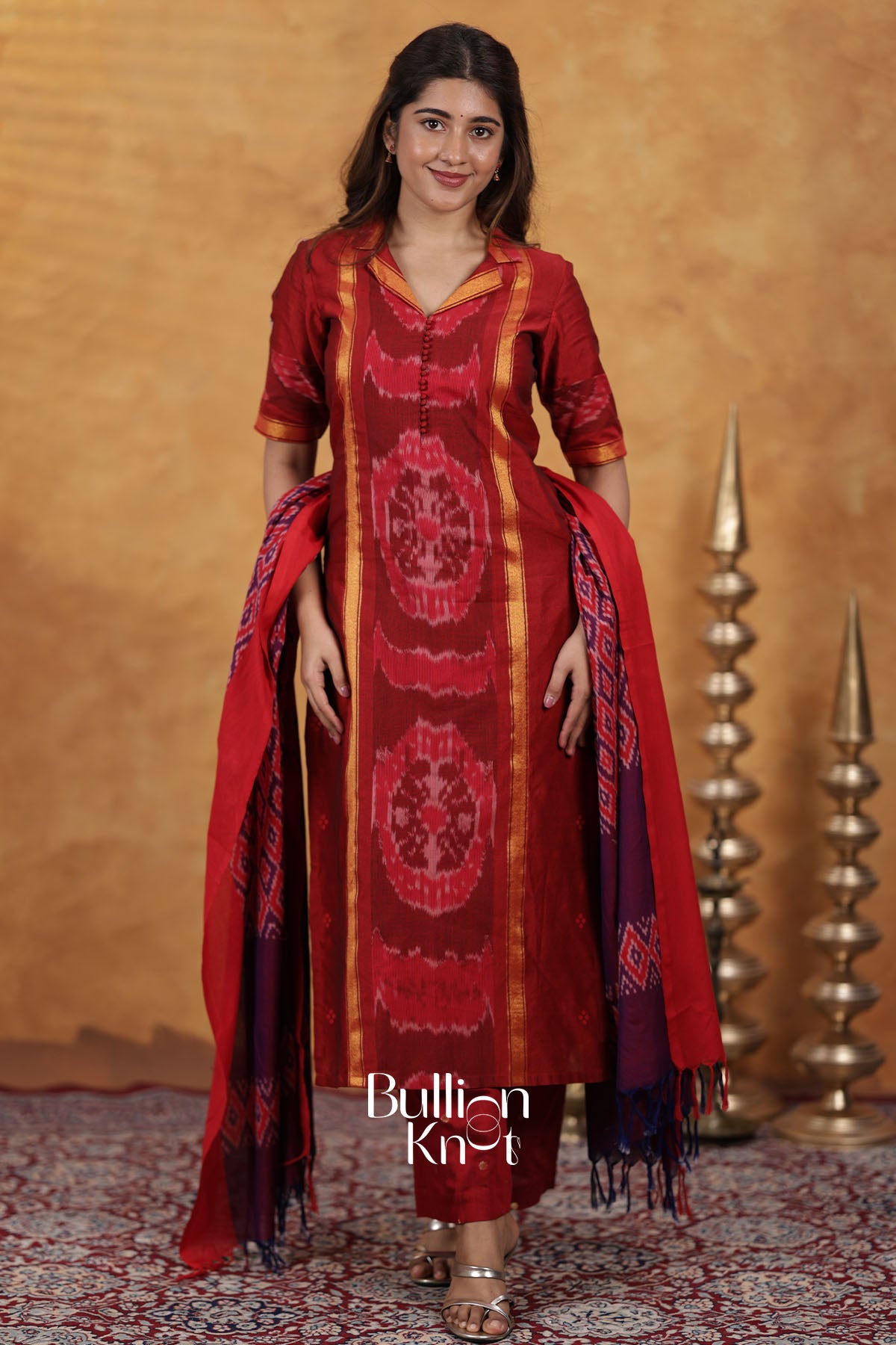 Trinetri Red Handloom Suit Set