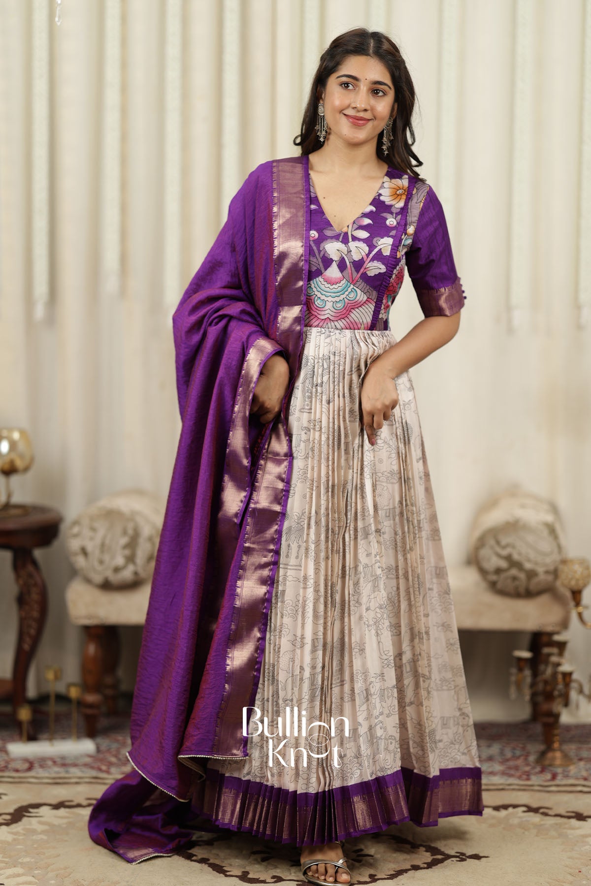 Ratnamala Purple White Pattu Gown