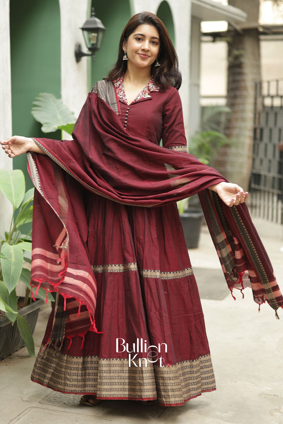 Muse Wine Handloom Anarkali Set