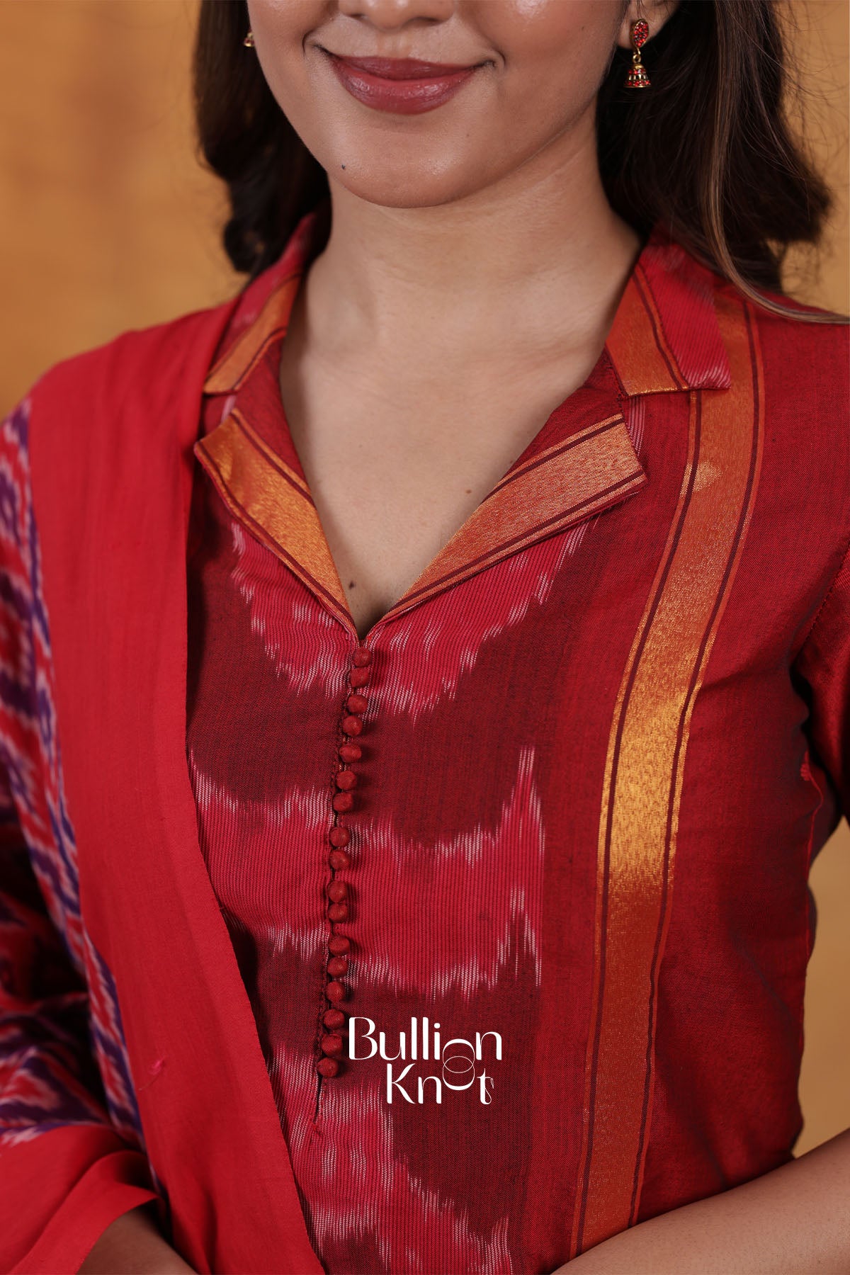 Trinetri Red Handloom Suit Set