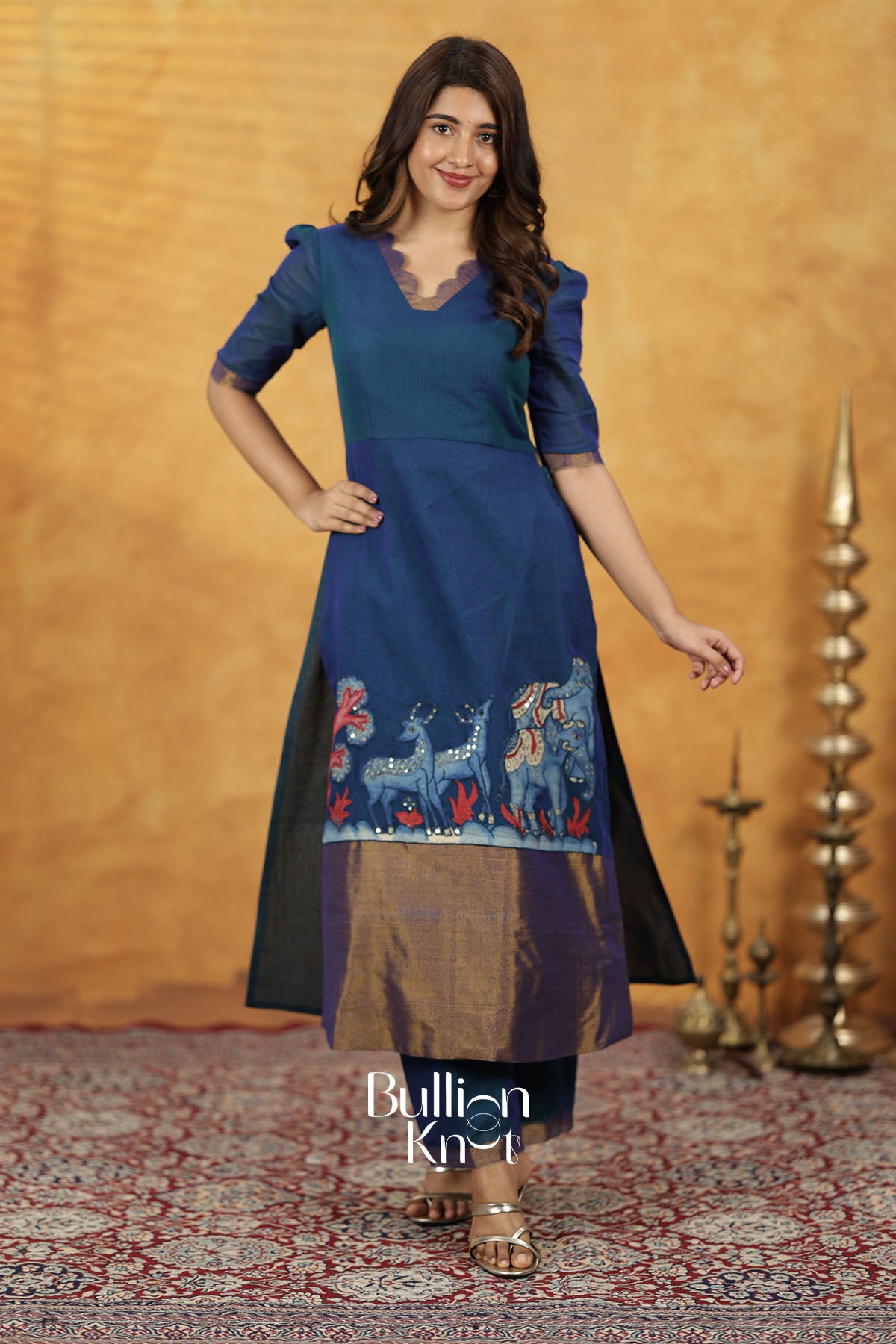 Bhavini Handloom kalamkari Blue Kurta Set