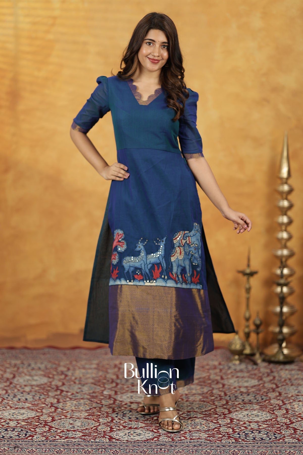 Bhavini Handloom kalamkari Blue Kurta Set