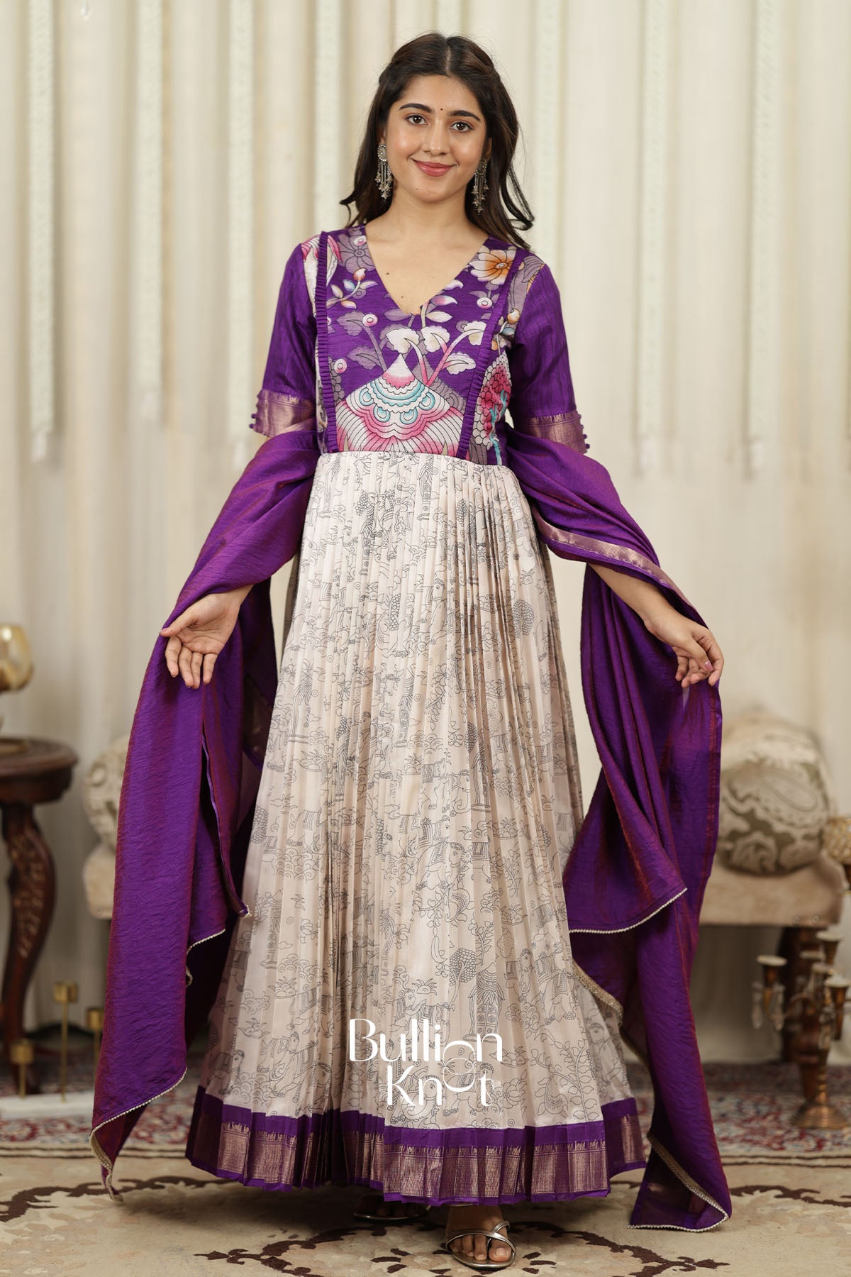 Ratnamala Purple White Pattu Gown