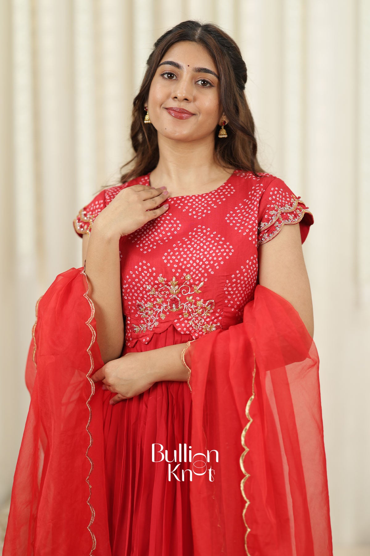 Pallavi Bandhani Crepe Red Anarkali Dress