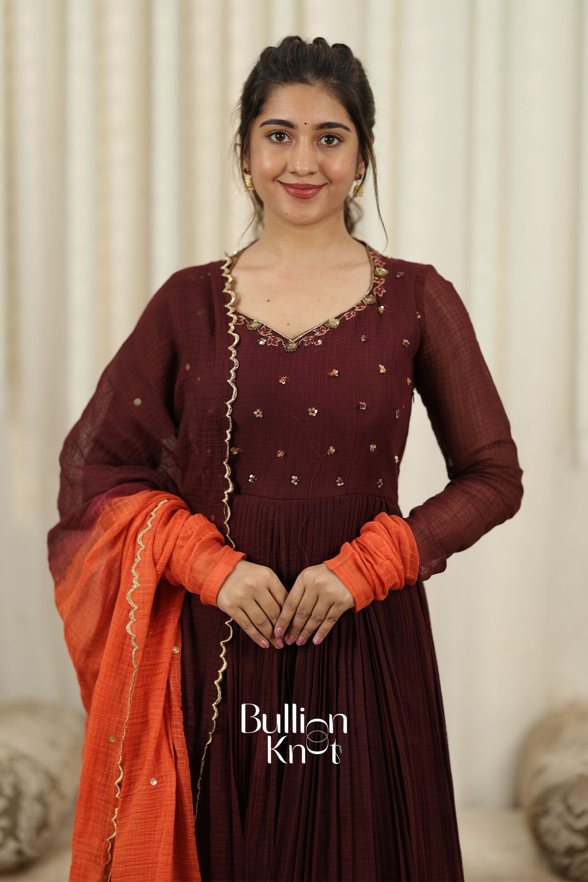 Agniraaga Brown Mal Cotton Anarkali Dress