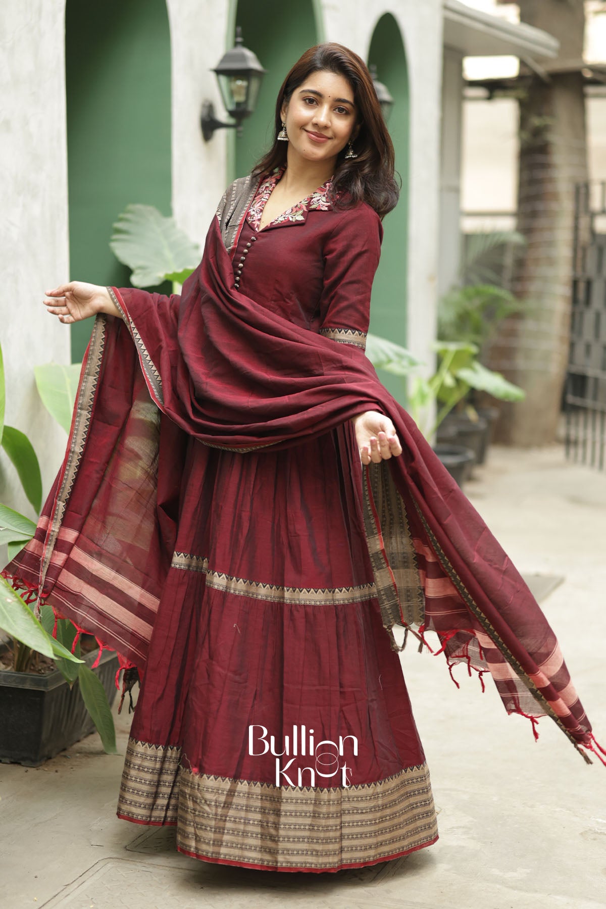 Muse Wine Handloom Anarkali Set