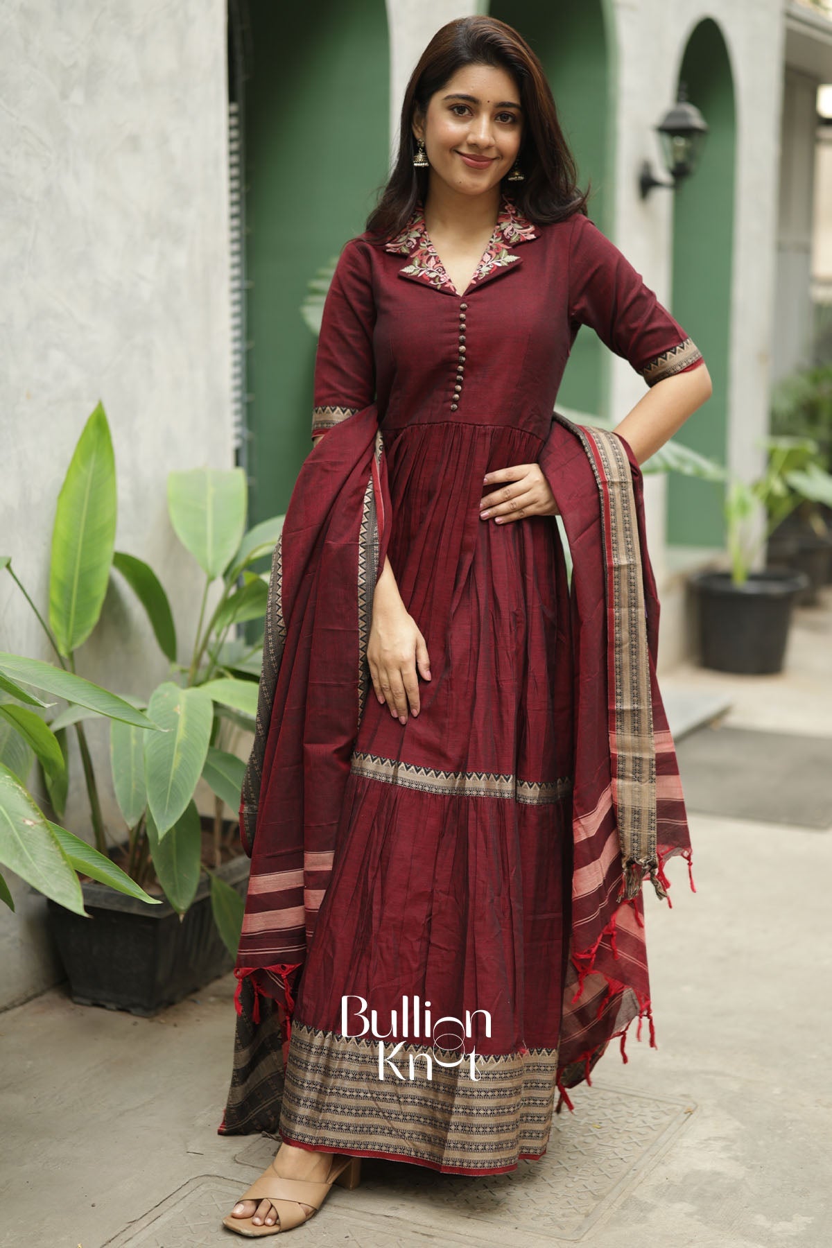Muse Wine Handloom Anarkali Set