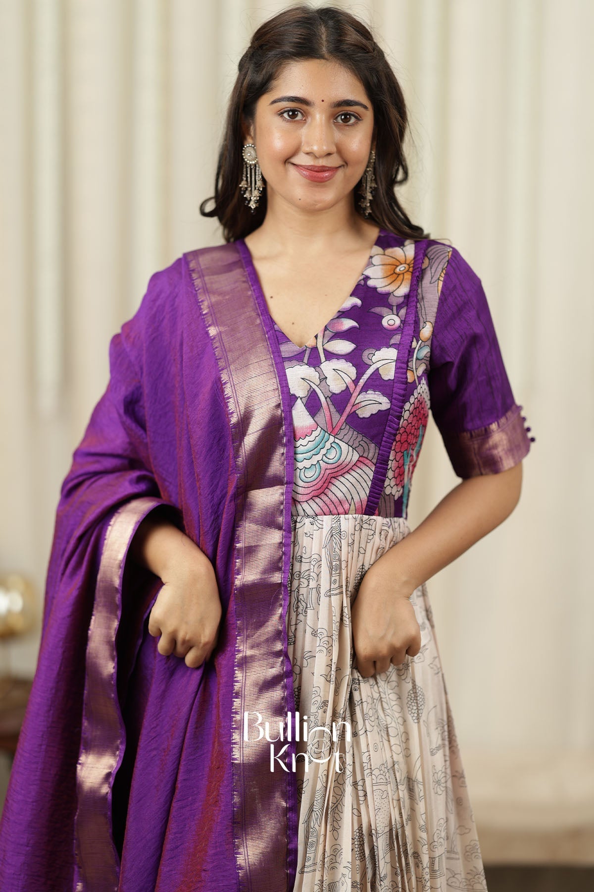 Ratnamala Purple White Pattu Gown