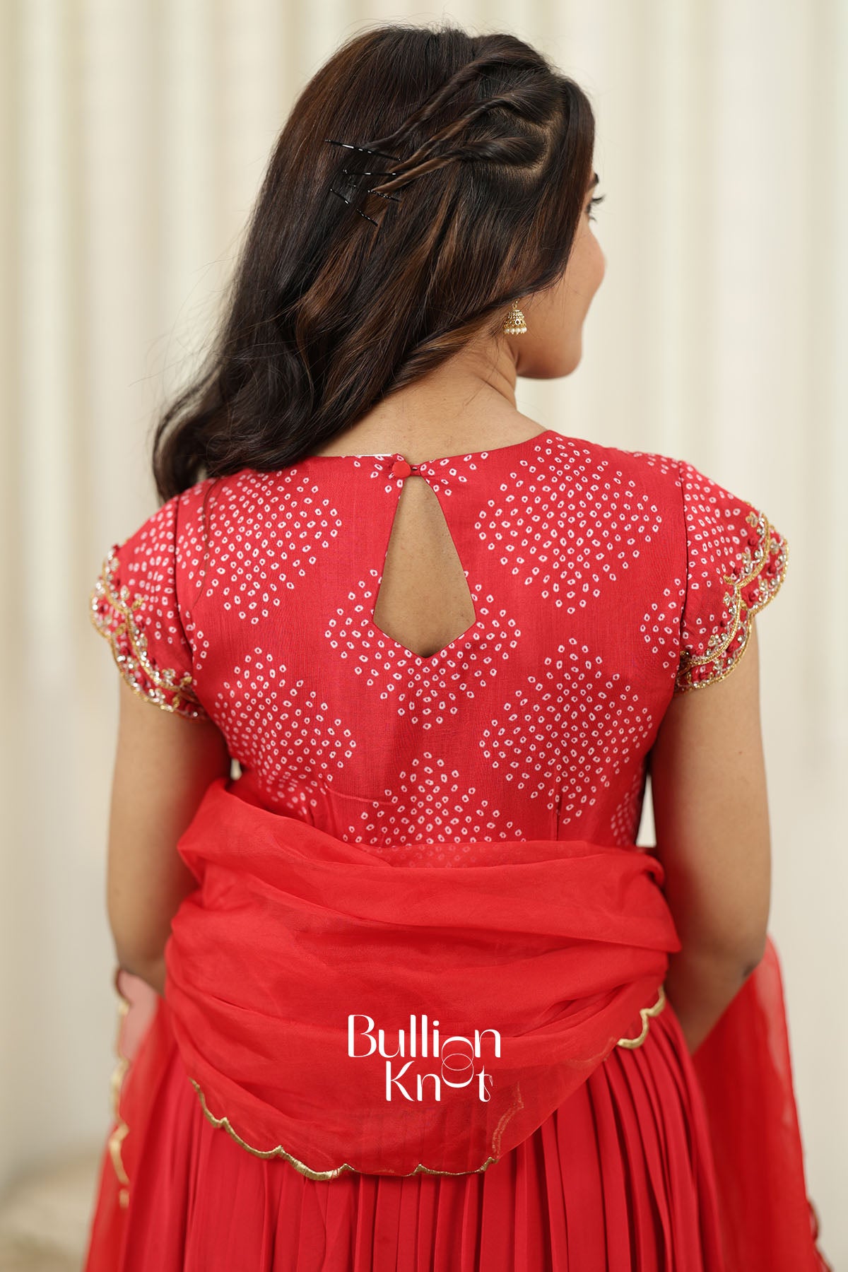 Pallavi Bandhani Crepe Red Anarkali Dress