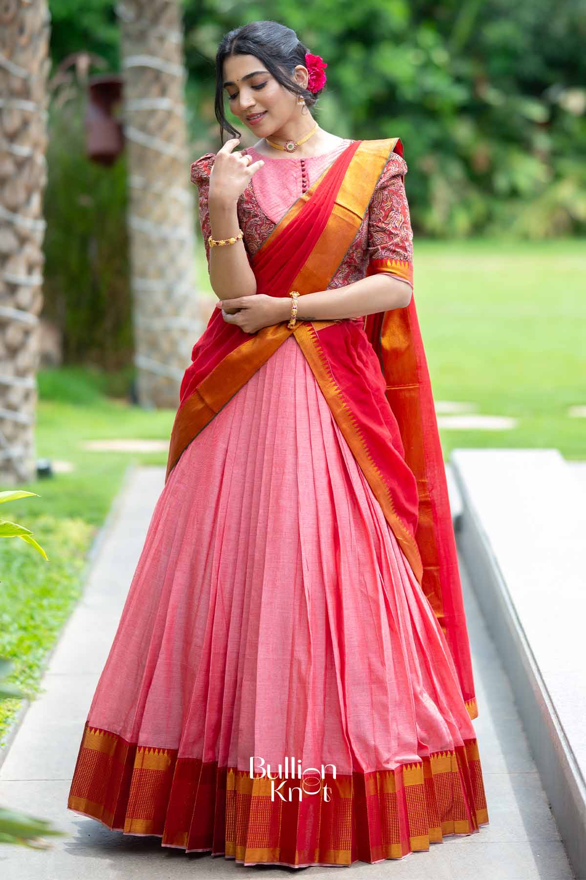 Kumkum | Pink Handloom Half Saree | Festive Radiance