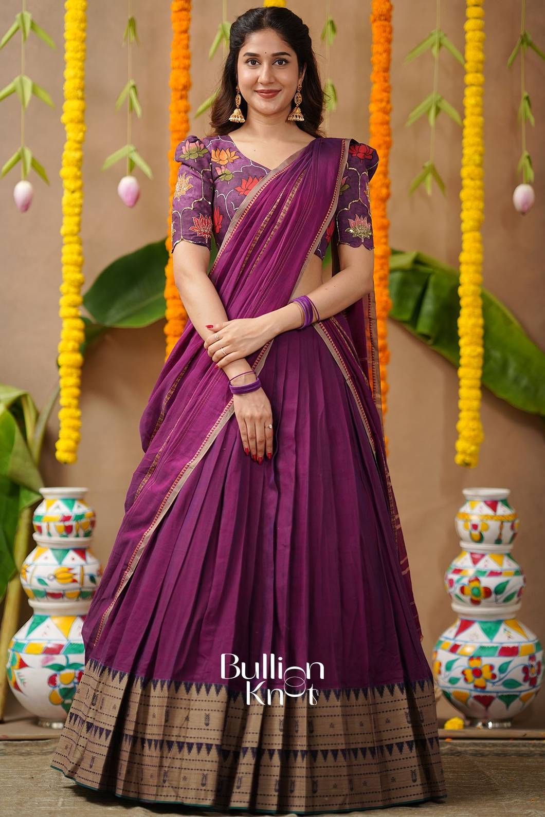 Kamalpadma 2-In-1 Half Saree Plum Purple Design